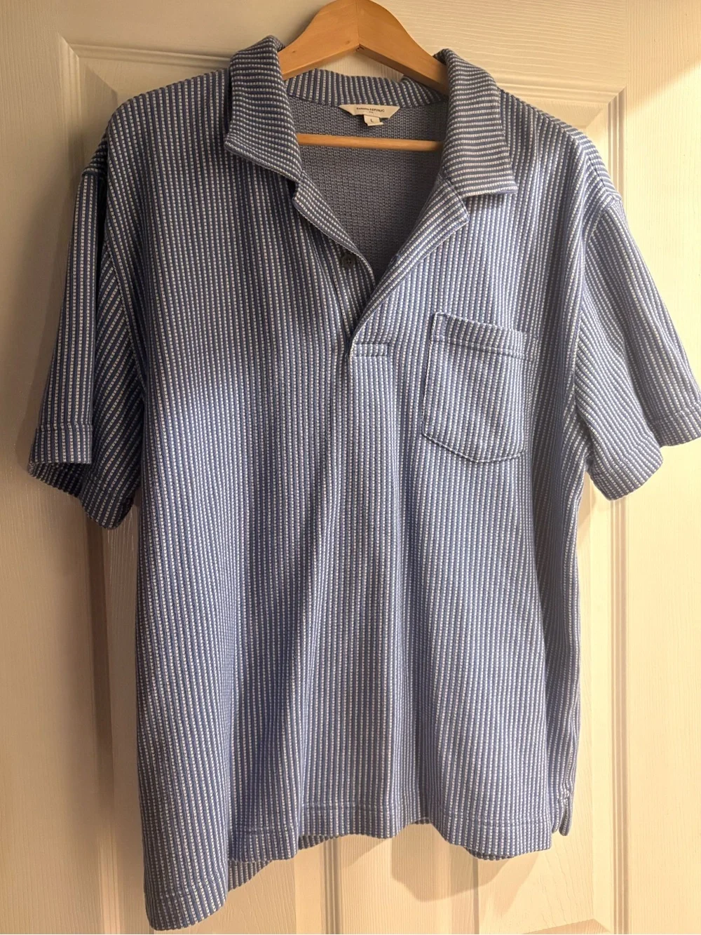 Banana Republic Light Blue & White Striped Polo Shirt